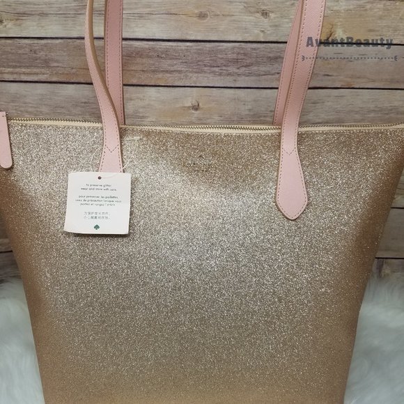 Kate Spade Joeley Glitter Rose Gold Tote New - Picture 2 of 9